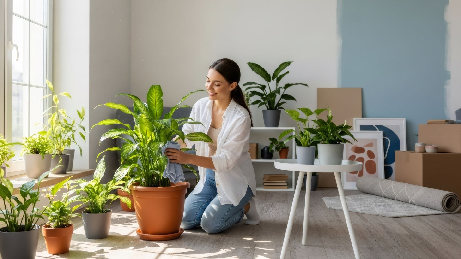 Mujer cuidando las plantas