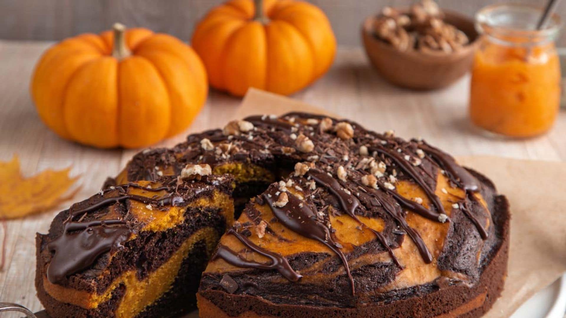 Bizcocho de calabaza y chocolate con nueces