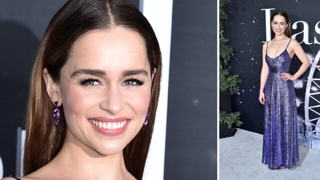 emilia clarke vestido morado
