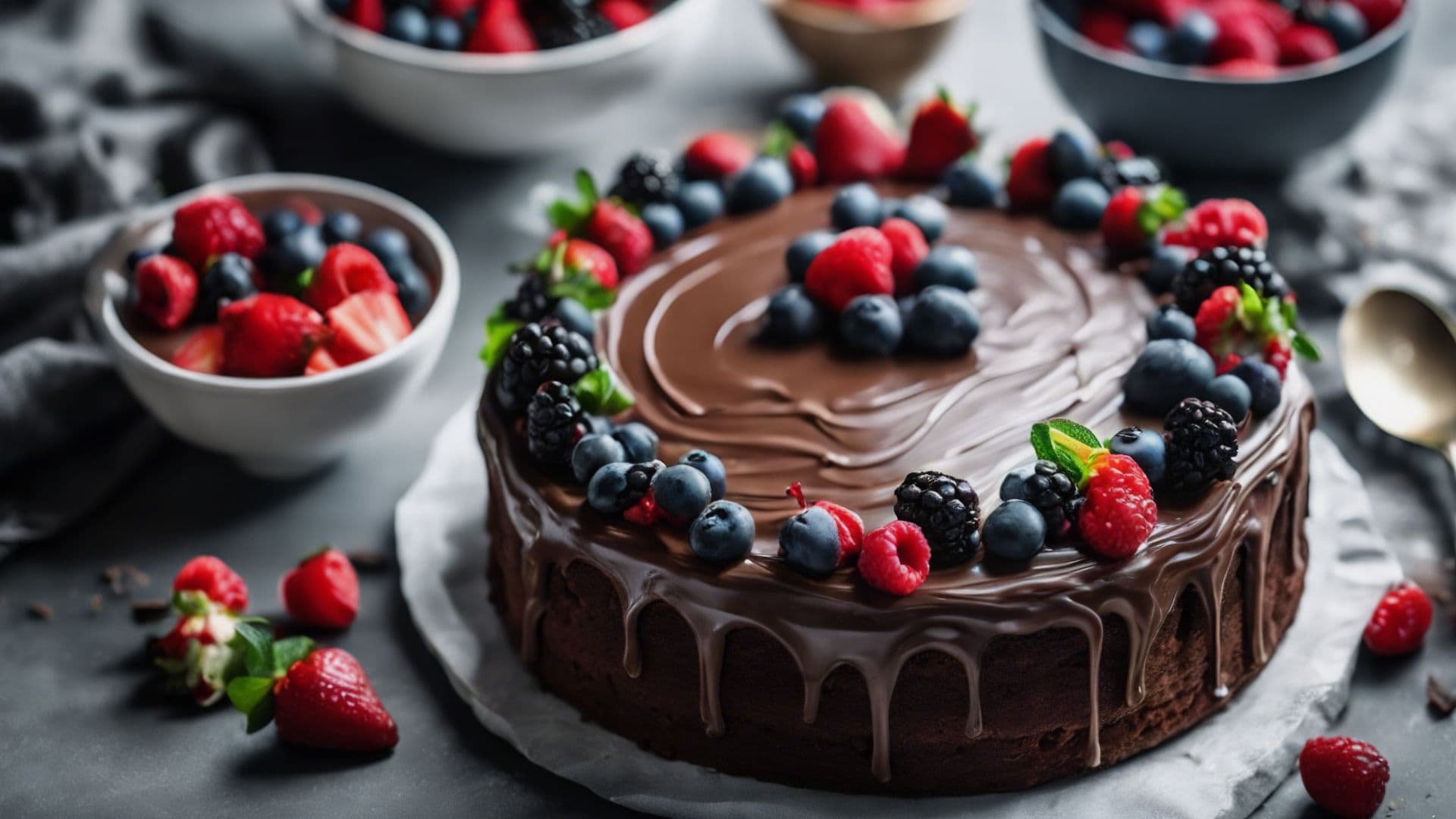 Tarta de chocolate con frutos del bosque