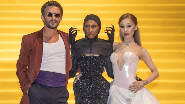 MEXICO CITY, MEXICO - NOVEMBER 11: Actors Jonathan Bailey, Cynthia Erivo and Ariana Grande pose on the yellow carpet "Wicked: Part One" at Auditorio Nacional on November 11, 2024 in Mexico City, Mexico. (Photo by Cristopher Rogel Blanquet/Getty Images)