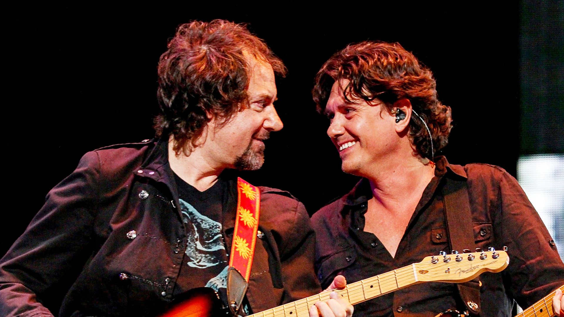 MEXICO CITY, MEXICO - MAY 26: Guitarrist Alejandro Marcovich and singer Saul Hernandez of Caifanes perform during the Wirikuta Fest 2012 at Foro Sol on May 26, 2012 in Mexico City, Mexico. (Photo by Victor Chavez/WireImage)