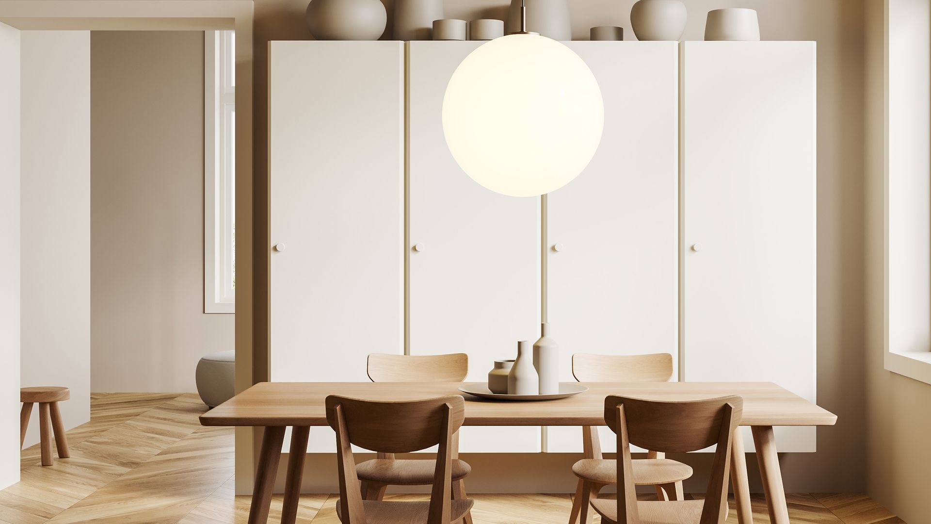 Comedor decorado en tonos neutros