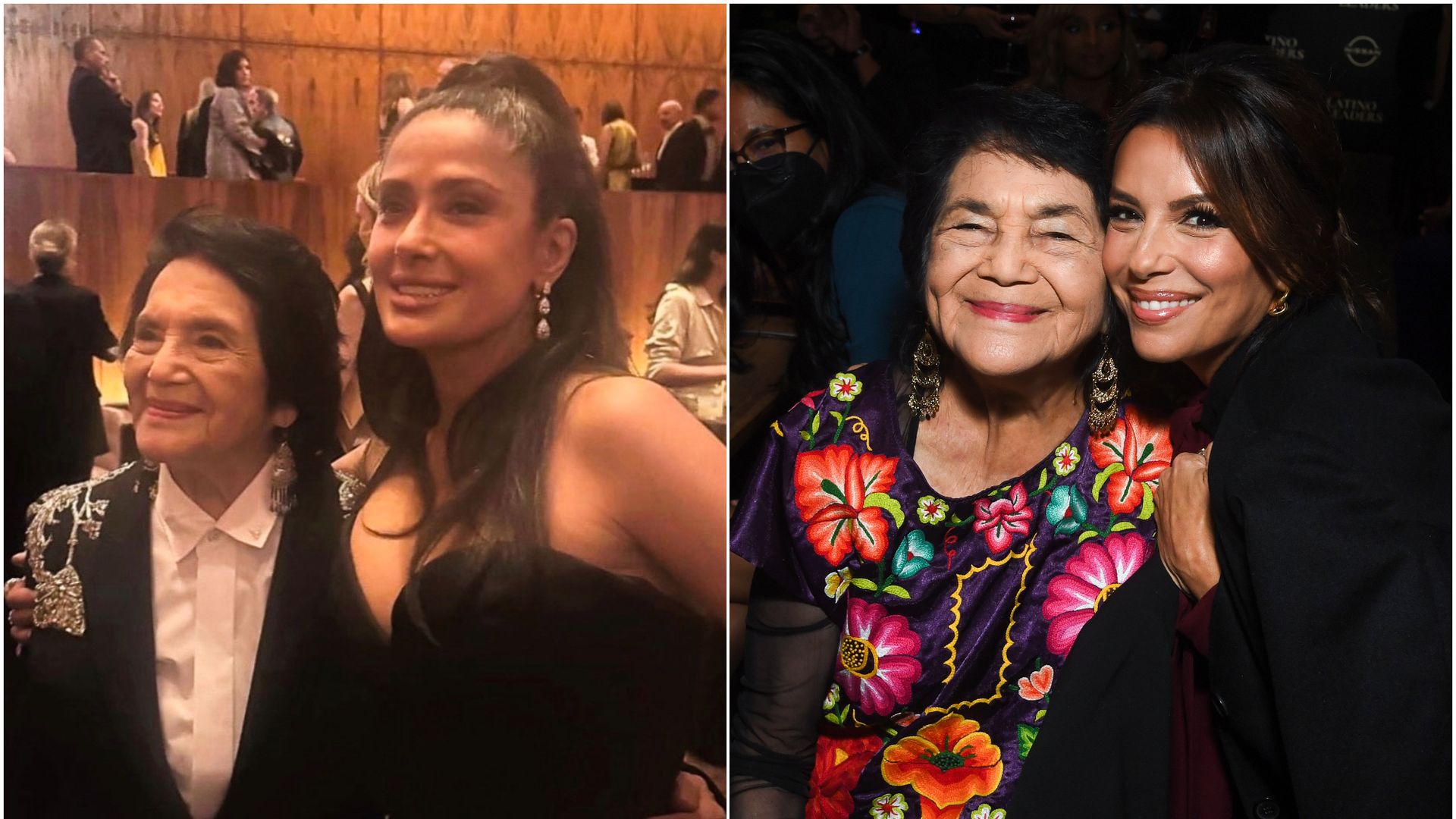 Salma Hayek y Eva Longoria con la activista Dolores Huerta.