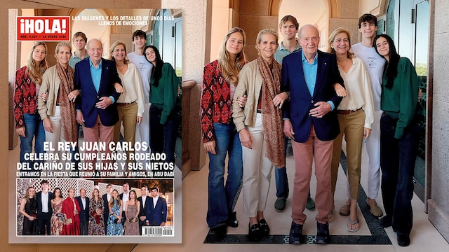 El rey Juan Carlos con sus hijas y sus nietos en su cumpleaños