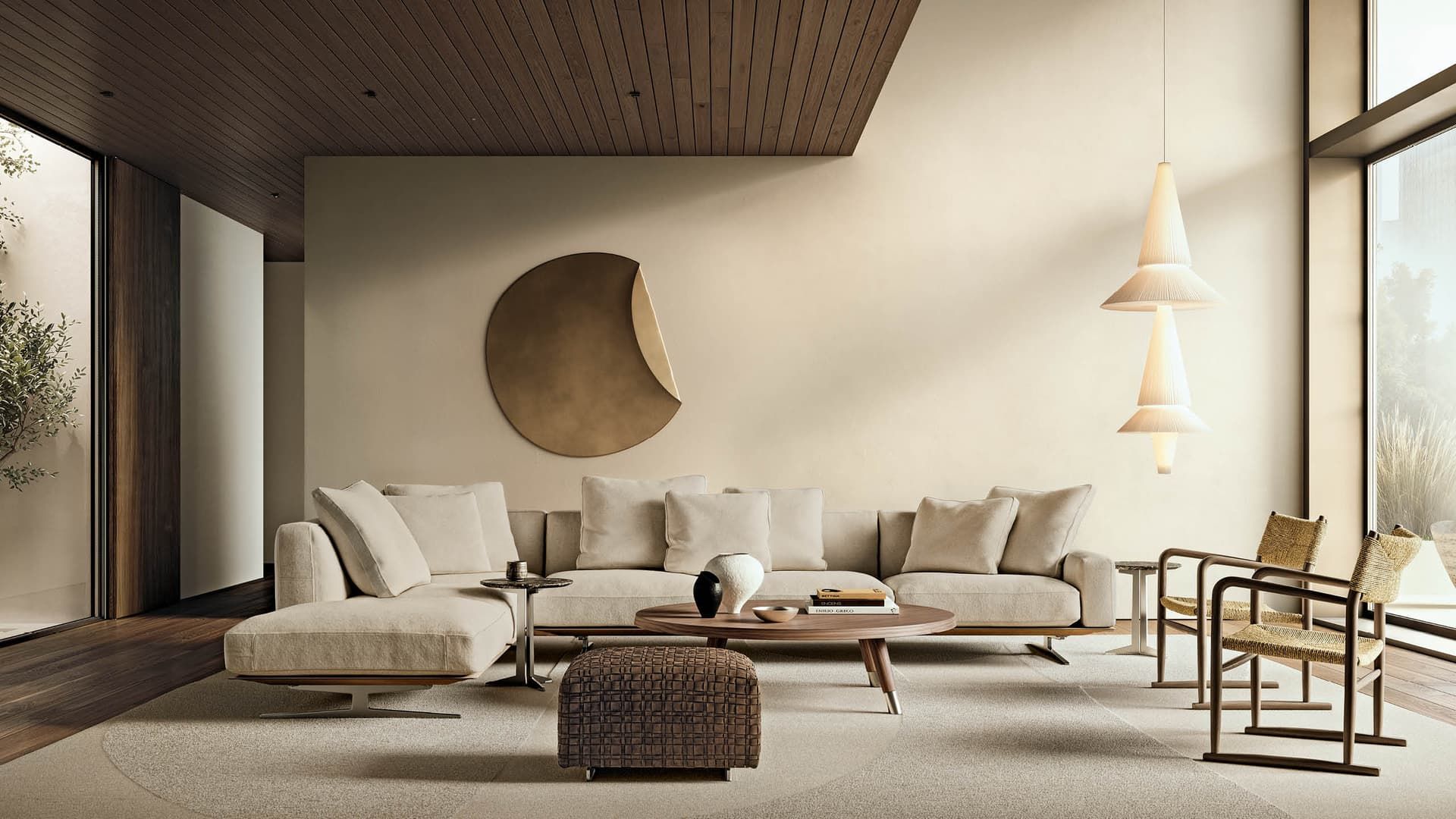 Salón decorado en tonos naturales