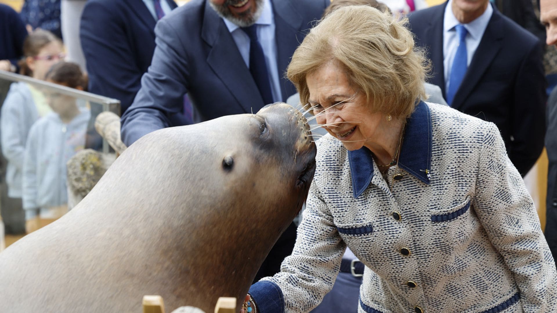 Las curiosas imágenes de la reina Sofía con un león marino en el Zoo de Madrid