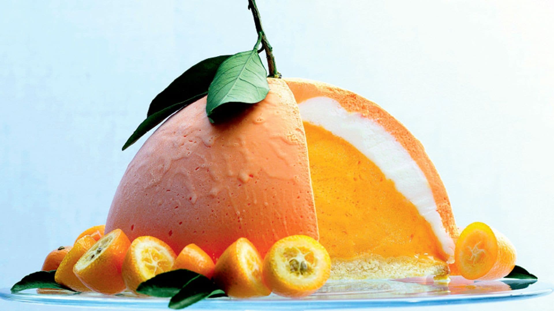 Tarta helada de naranja y nata
