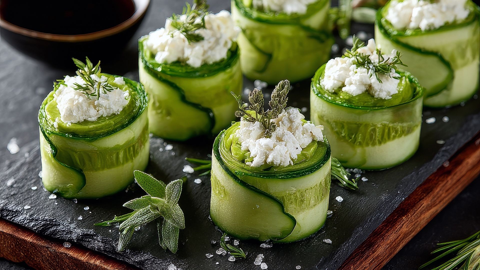 Rollitos de pepino con queso crema y hierbas