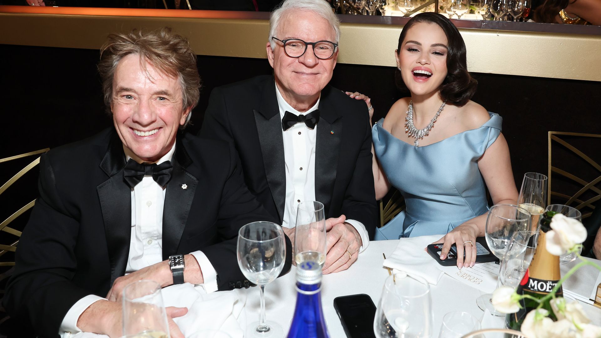 De izquierda a derecha, Martin Short, Steve Martin y Selena Gomez 