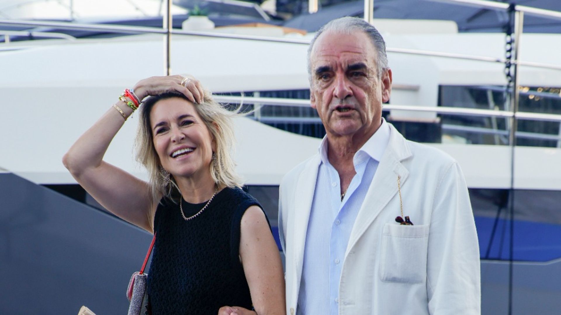 Mario Conde y María José de Castellví en el 40º aniversario de Puerto Portals, en Mallorca