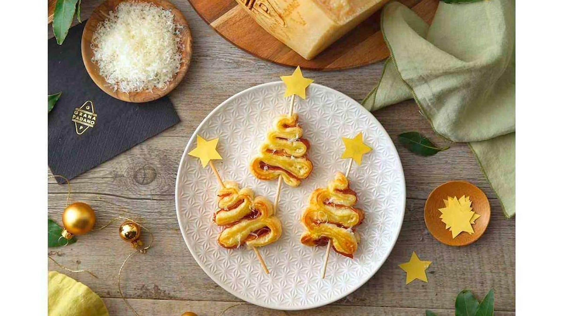 Arbolitos de Navidad de hojaldre, jamón y Grana Padano