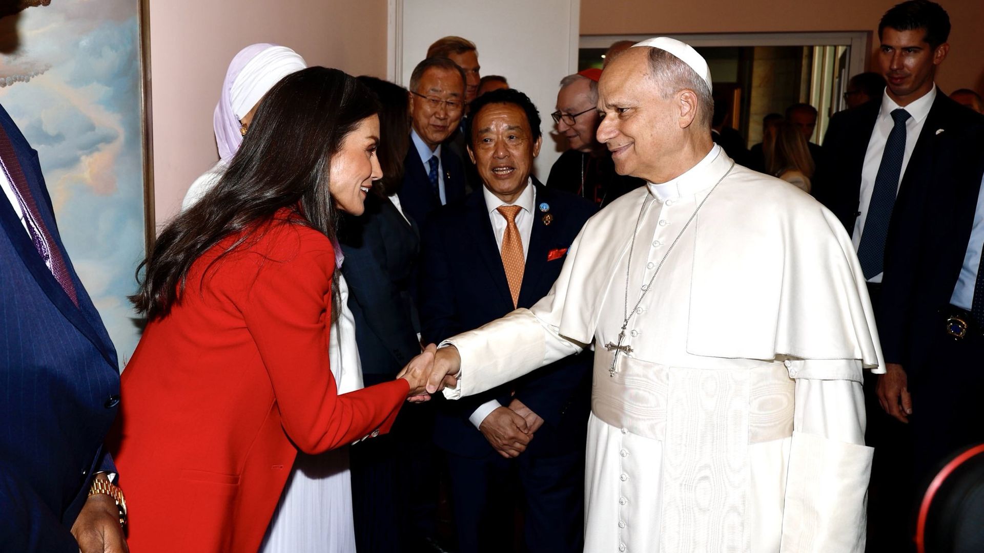 La reina con el Papa León XIV en Roma en la conferencia de la FAO