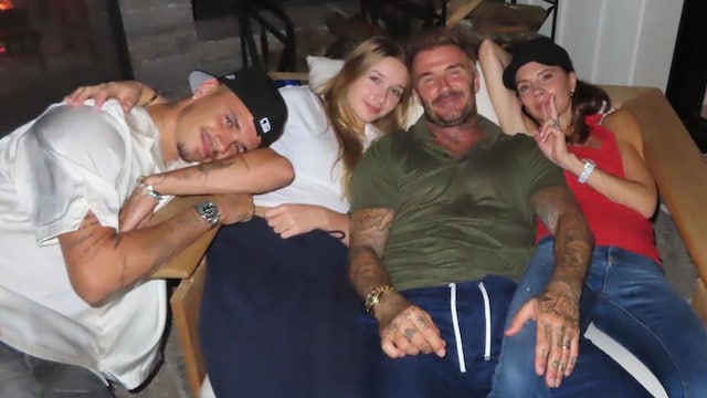 Victoria y David Beckham con sus hijos Romeo y Harper durante sus vacaciones en Canadá