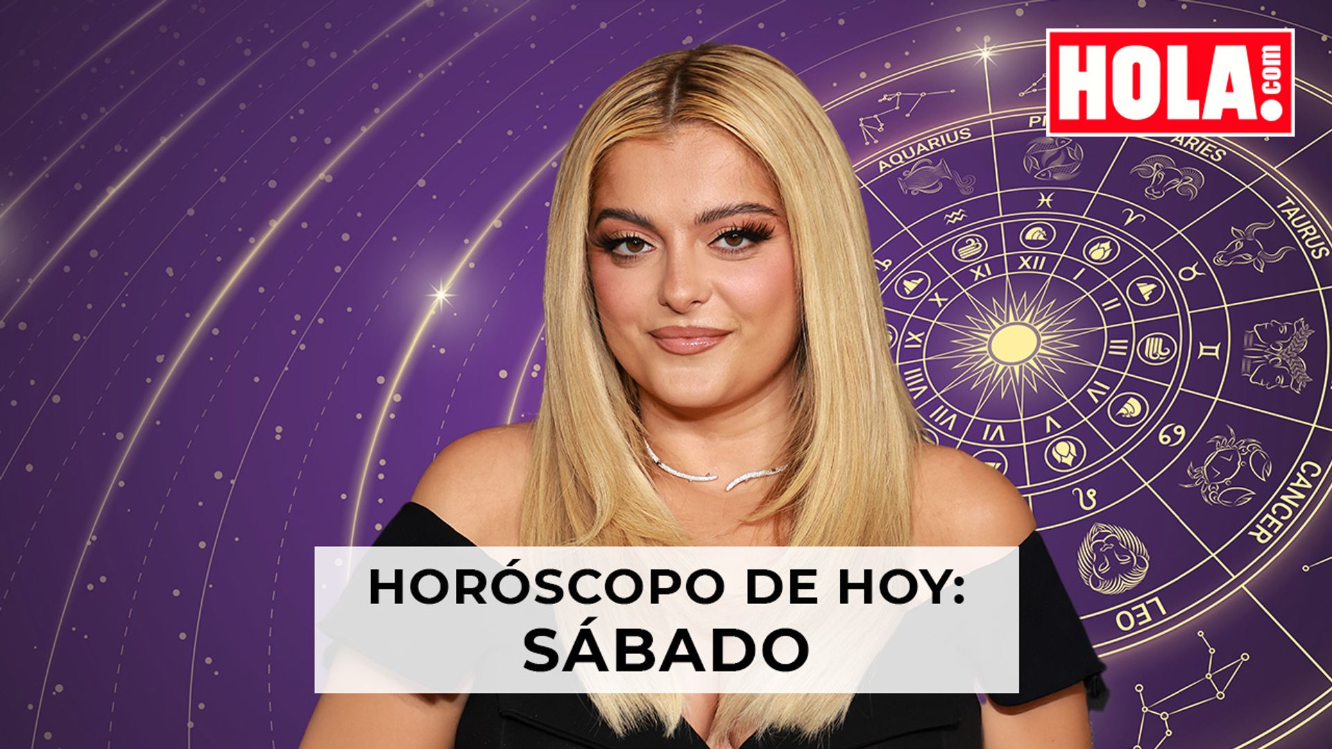 Bebe Rexha con la rueda del horóscopo detrás 