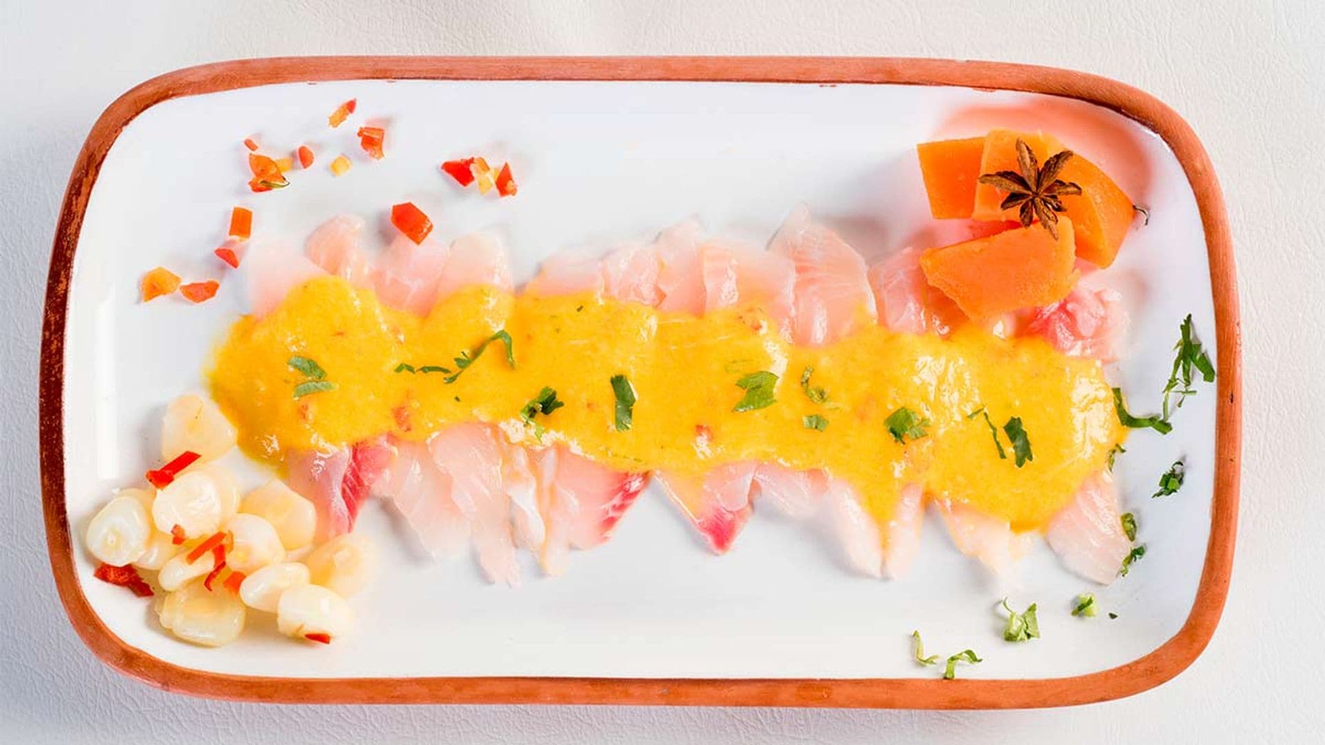 Tiradito de corvina con choclo