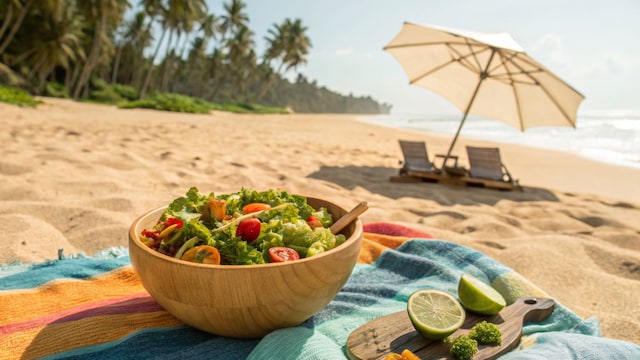 Ensalada para comer en la playa