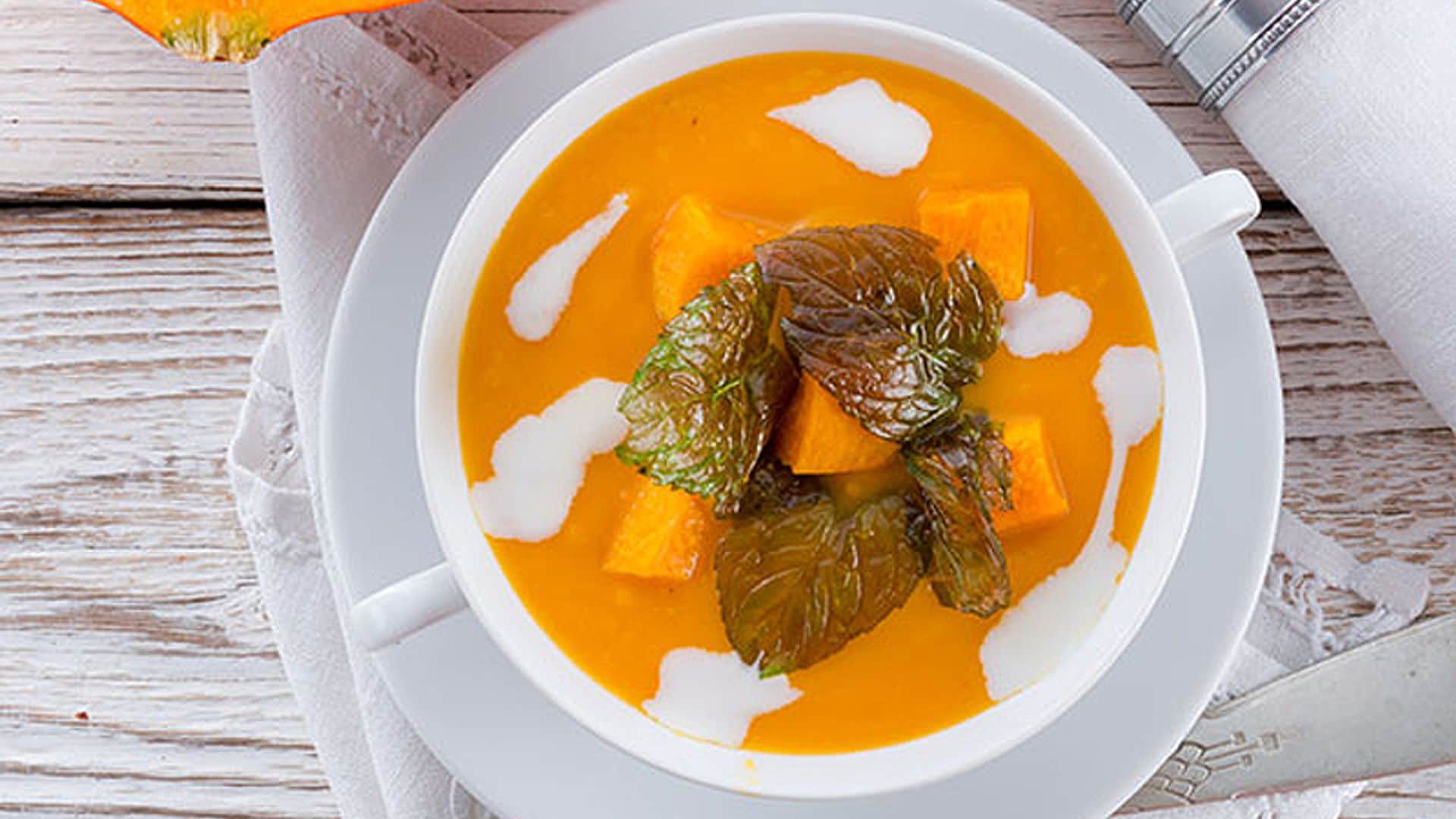 Calabaza en dos texturas con jengibre y leche de coco