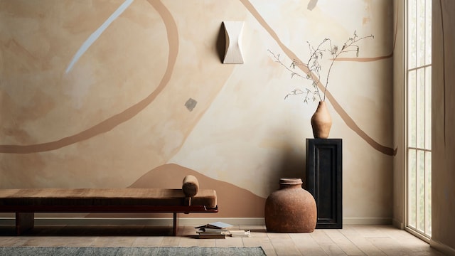 Ambiente con pared en tonos marrones