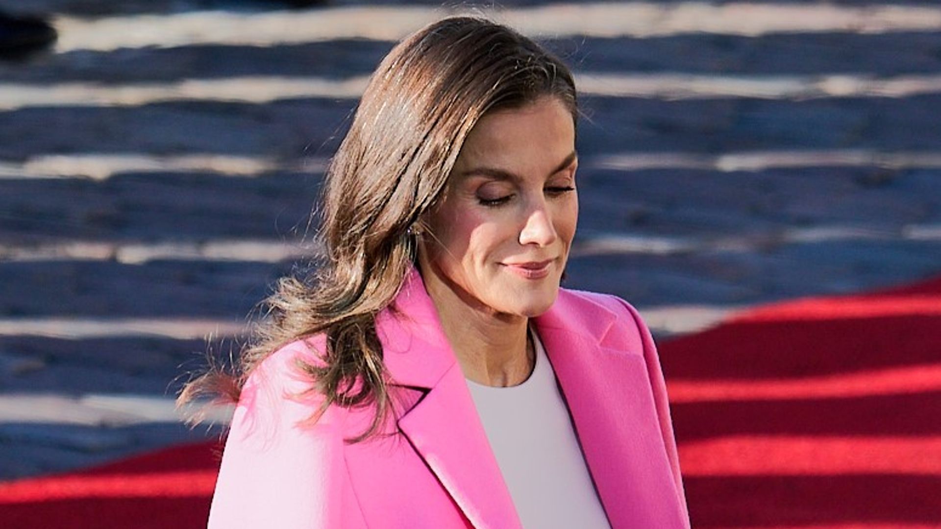 La reina Letizia vestida de rosa en su visita a Finlandia