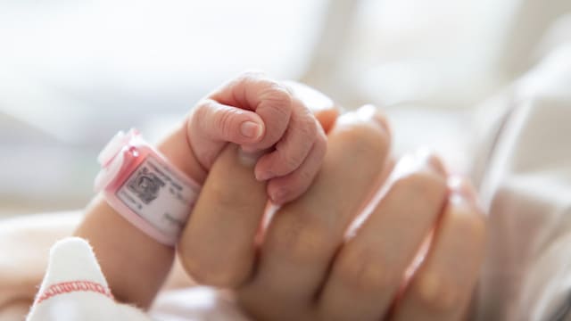 mano de beb prematuro cogiendo dedo de la mano de su mam 