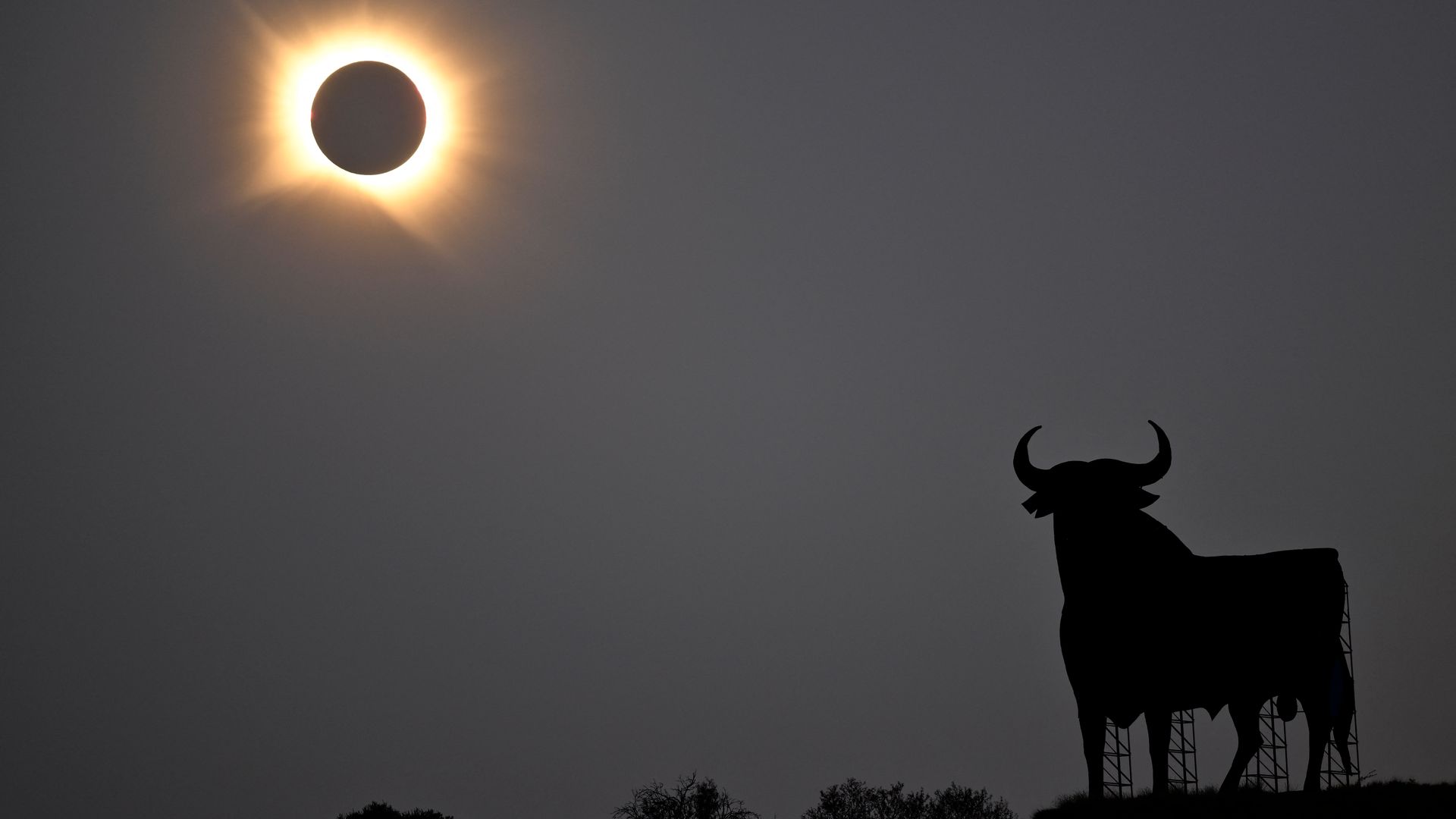El eclipse total de Sol deja una imagen tan espectacular como simbólica: la silueta del icónico toro de Osborne