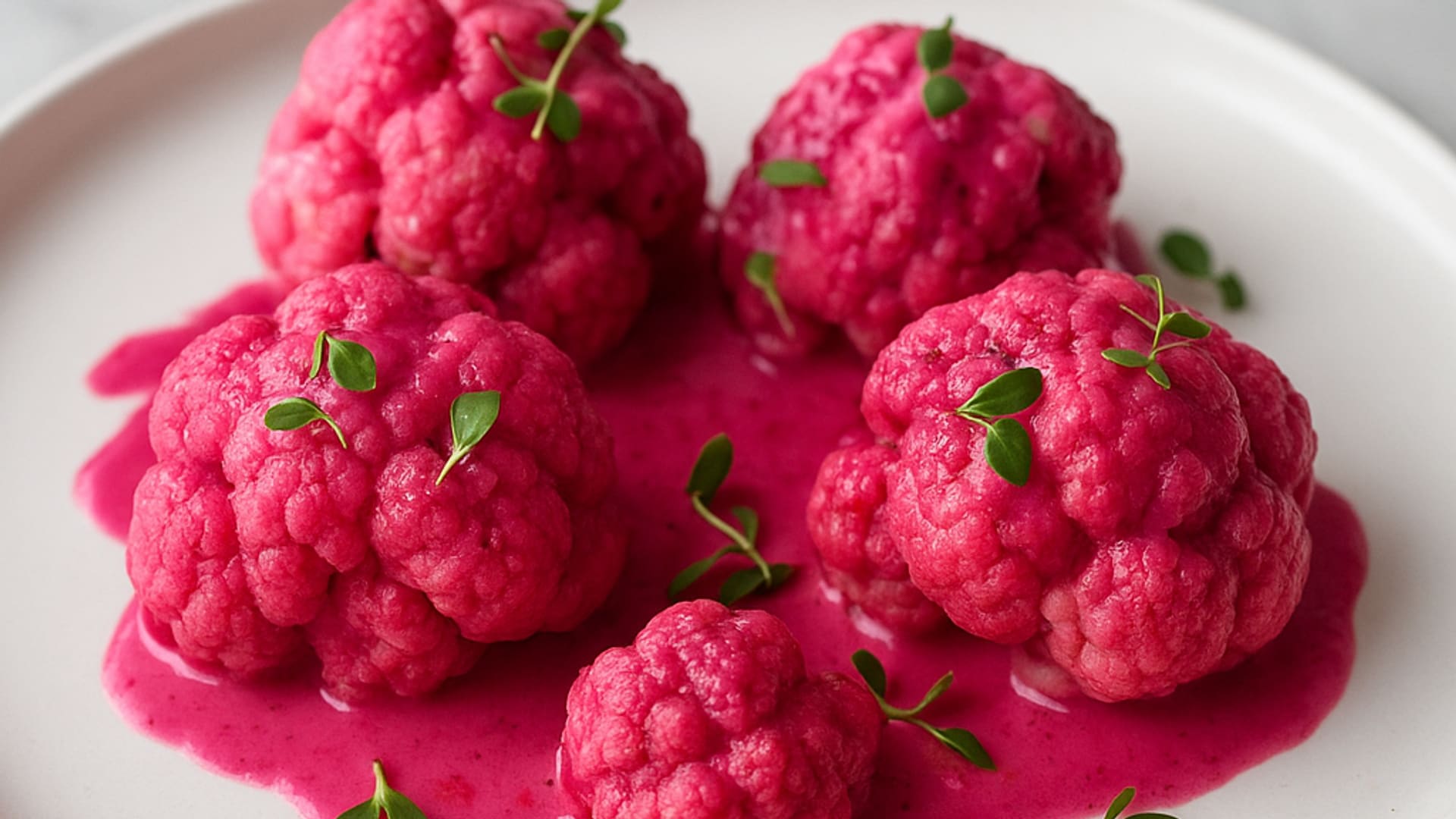 'Cerebros' de coliflor rosa con vinagreta elegante de remolacha