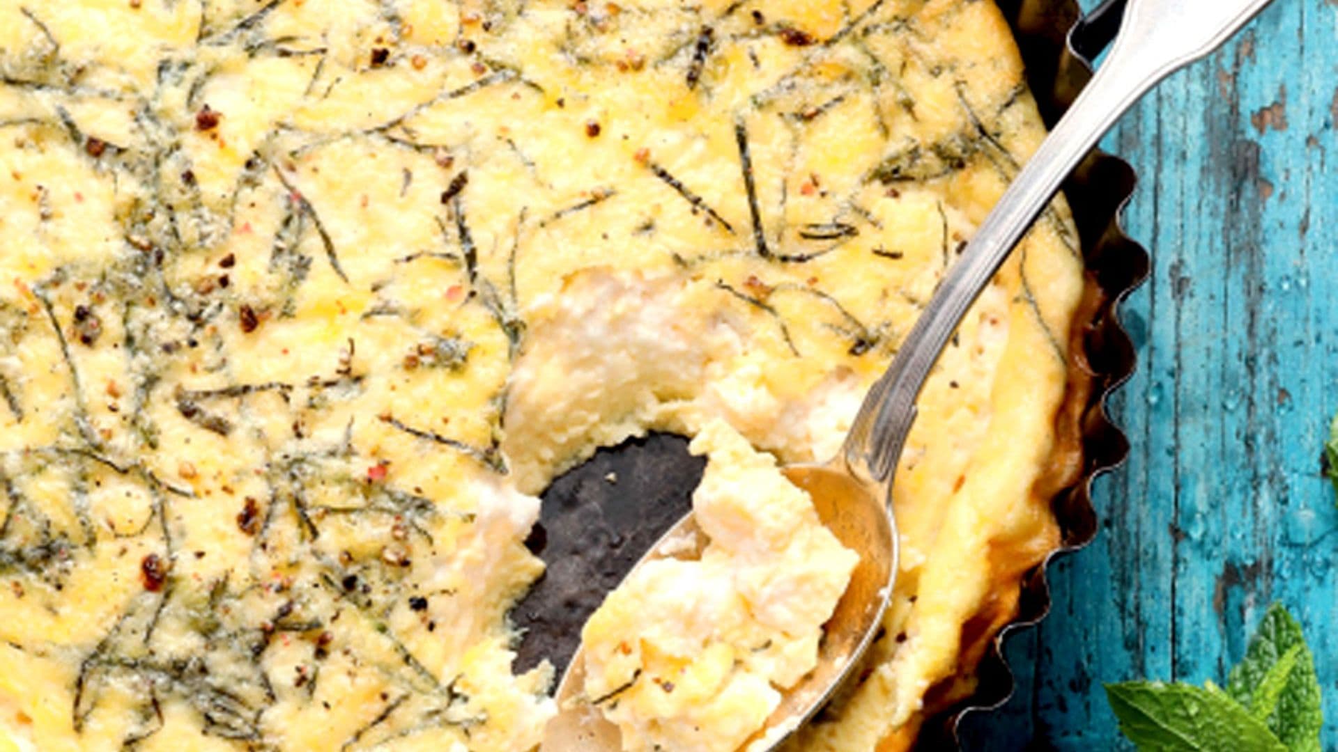 Tortilla al horno de queso y hierbabuena