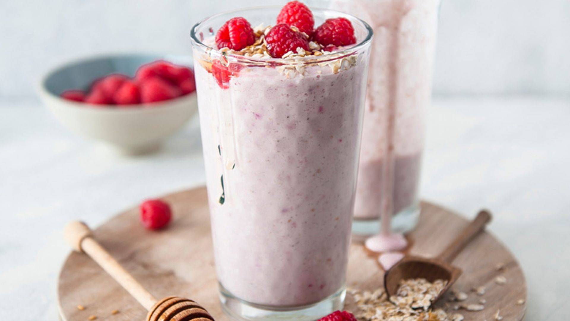 'Smoothie' de frambuesas con avena y semillas de lino
