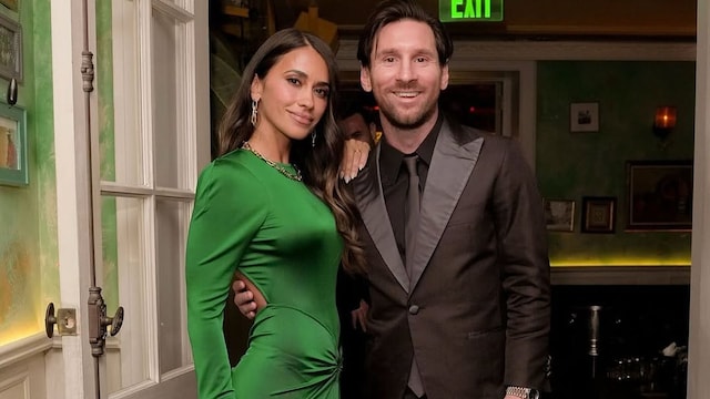 Antonela Roccuzzo y Lionel Messi en la fiesta de cumpleaños de David Beckham 