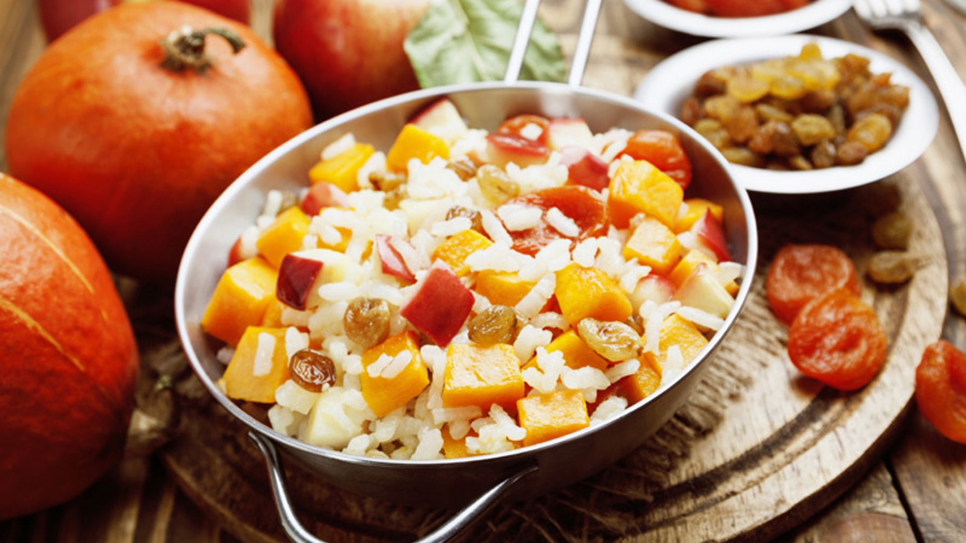 Arroz con calabaza y uvas pasas