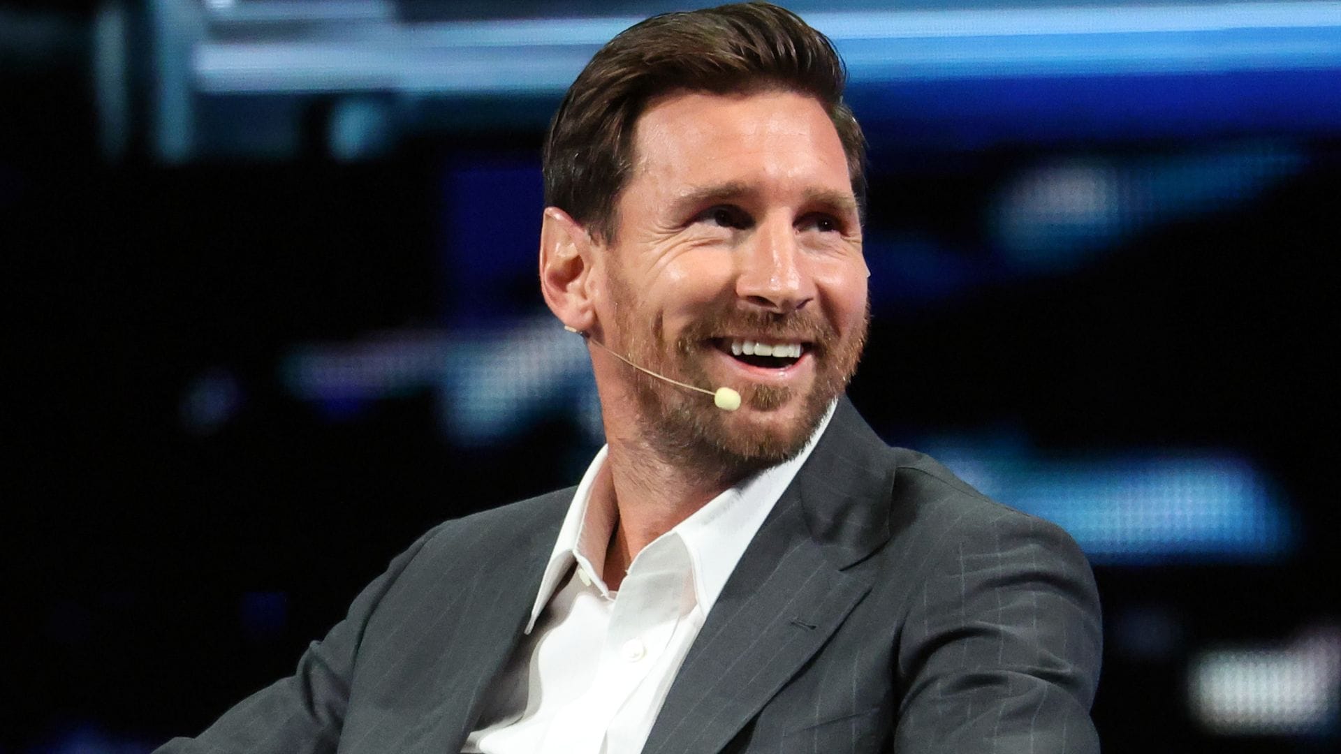 Lionel Messi en el America Business Forum en el Kaseya Center de Miami.