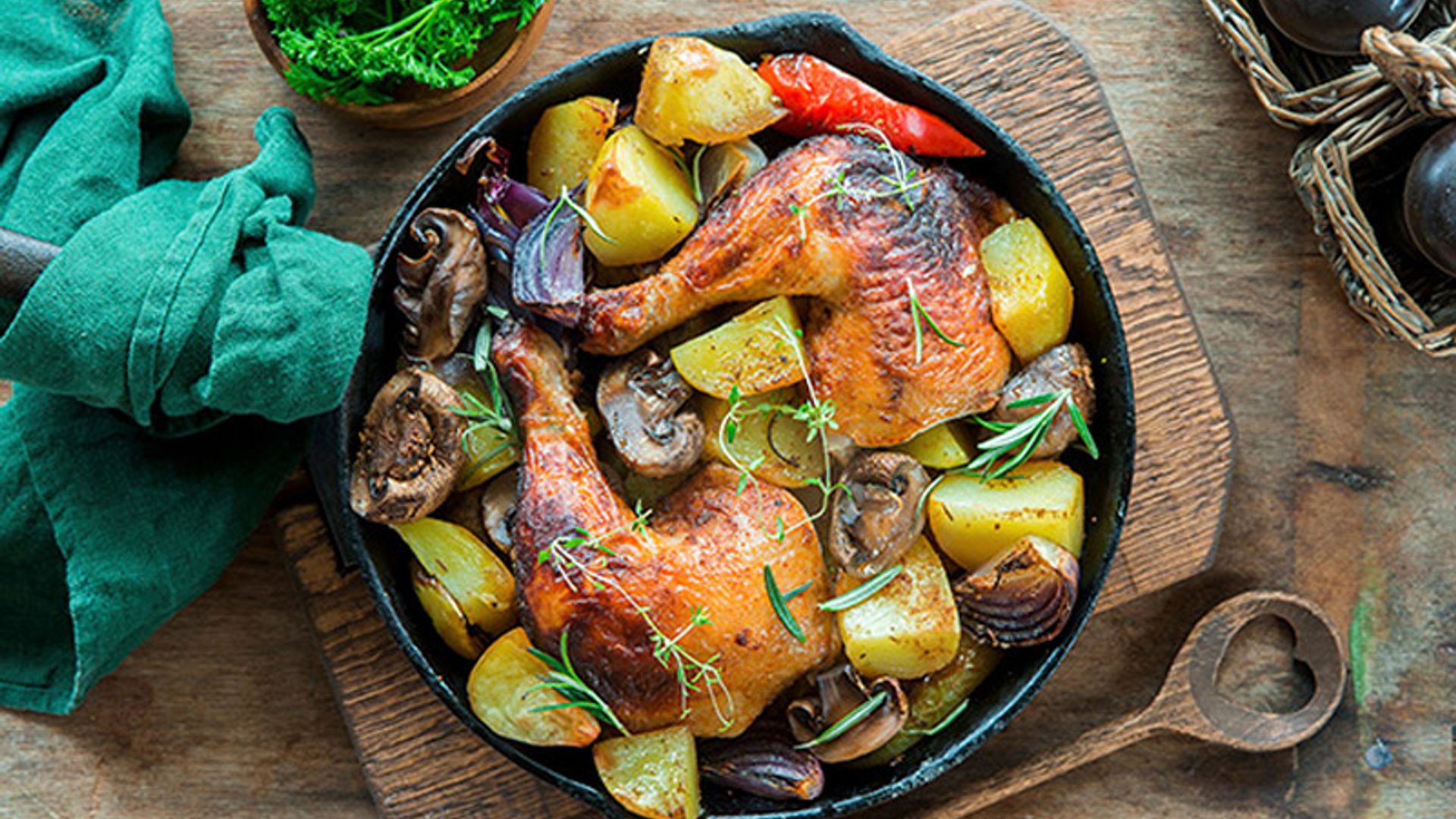 Pollo asado con verduras