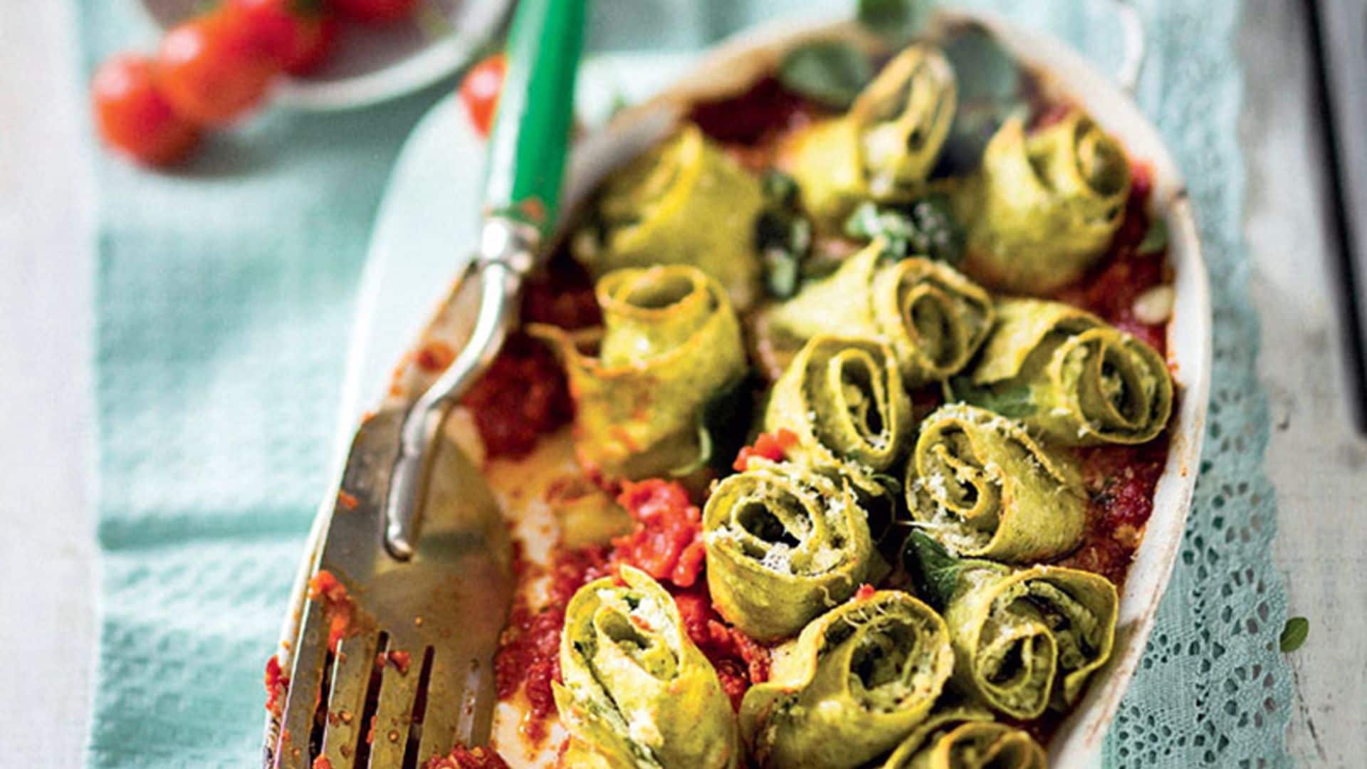 ‘Alcachofas’ de pasta rellenas de albahaca y ricotta