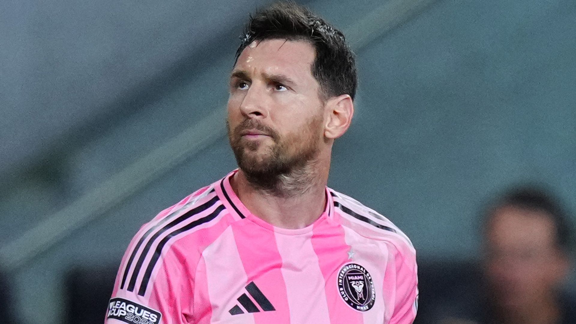 MIAMI, FLORIDA - AUGUST 12: Lionel Messi #10 of Inter Miami CF reacts during the Leagues Cup Phase One match between Inter Miami CF and Leon at Nu Stadium on August 12, 2026 in Miami, Florida. (Photo by Rich Storry/Getty Images)