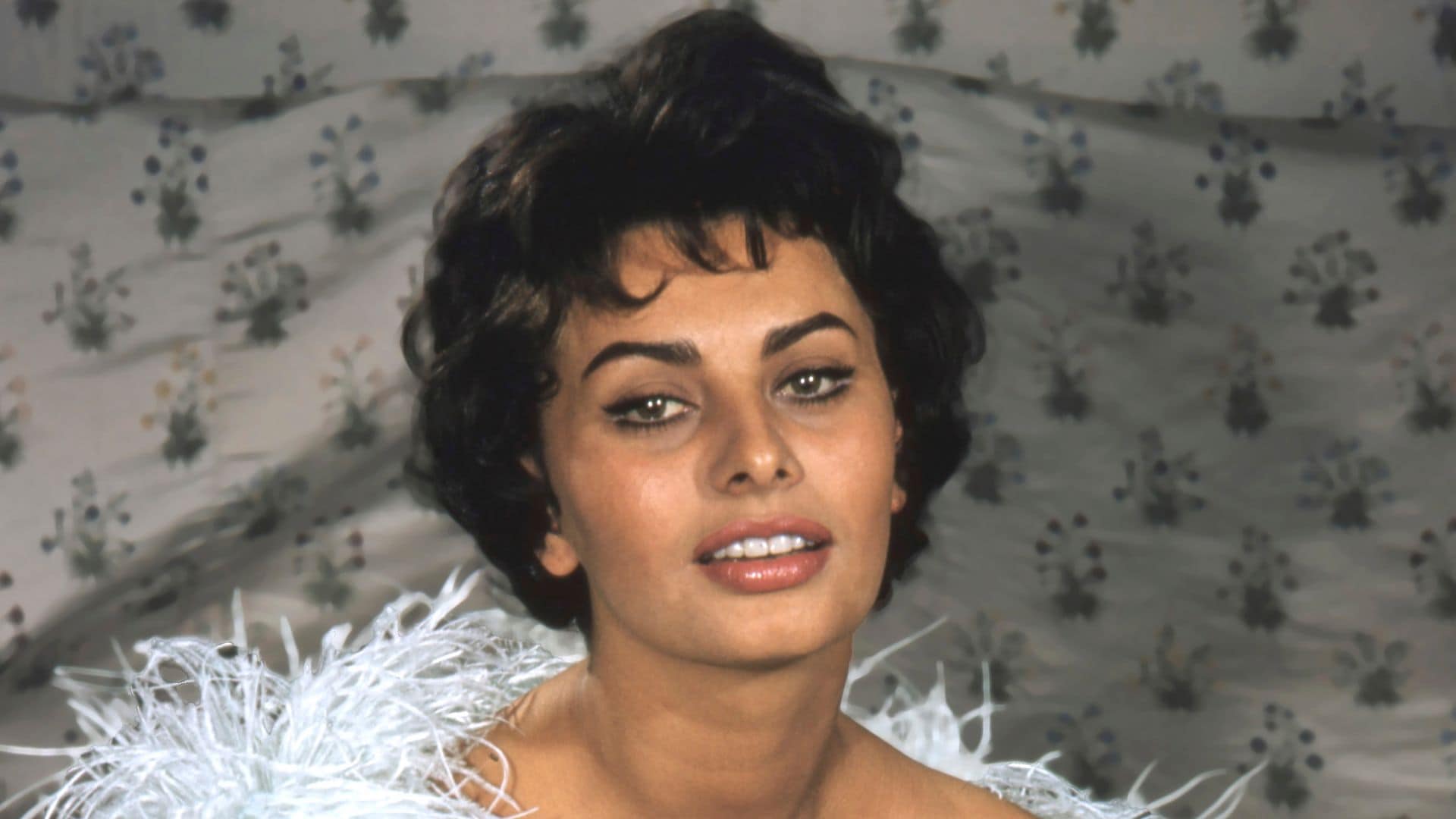 Sofía Loren con un vestido azul de plumas, en los años 60. 