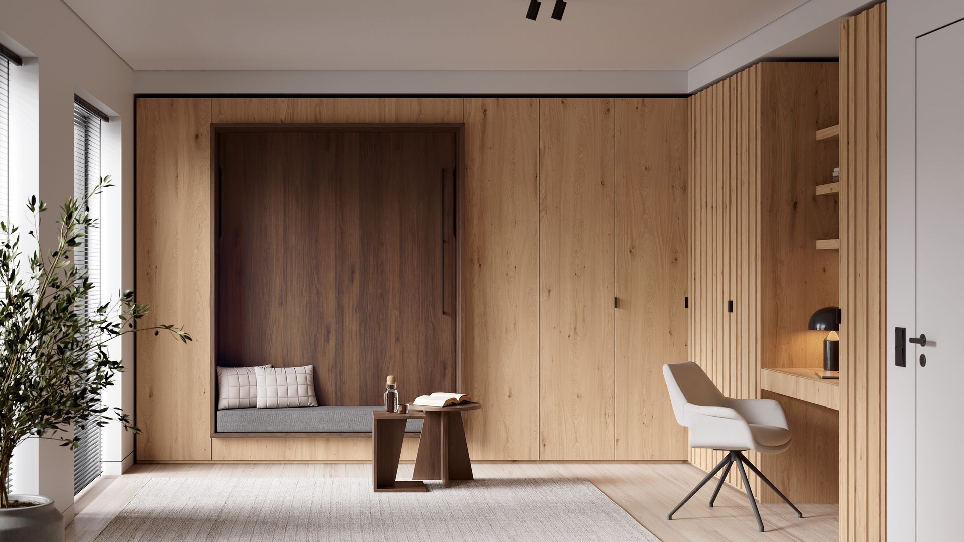 Pared con banco y zona de estudio