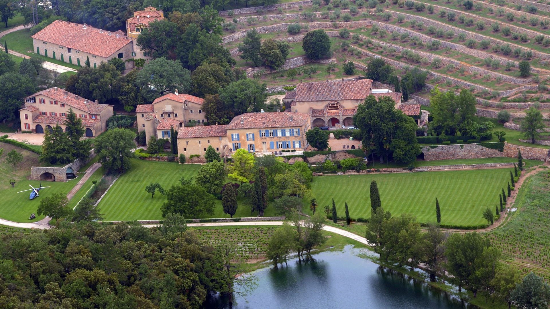 Una vista aérea de Chateau Miraval