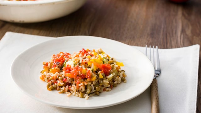 arroz integral lentejas verduras vapor