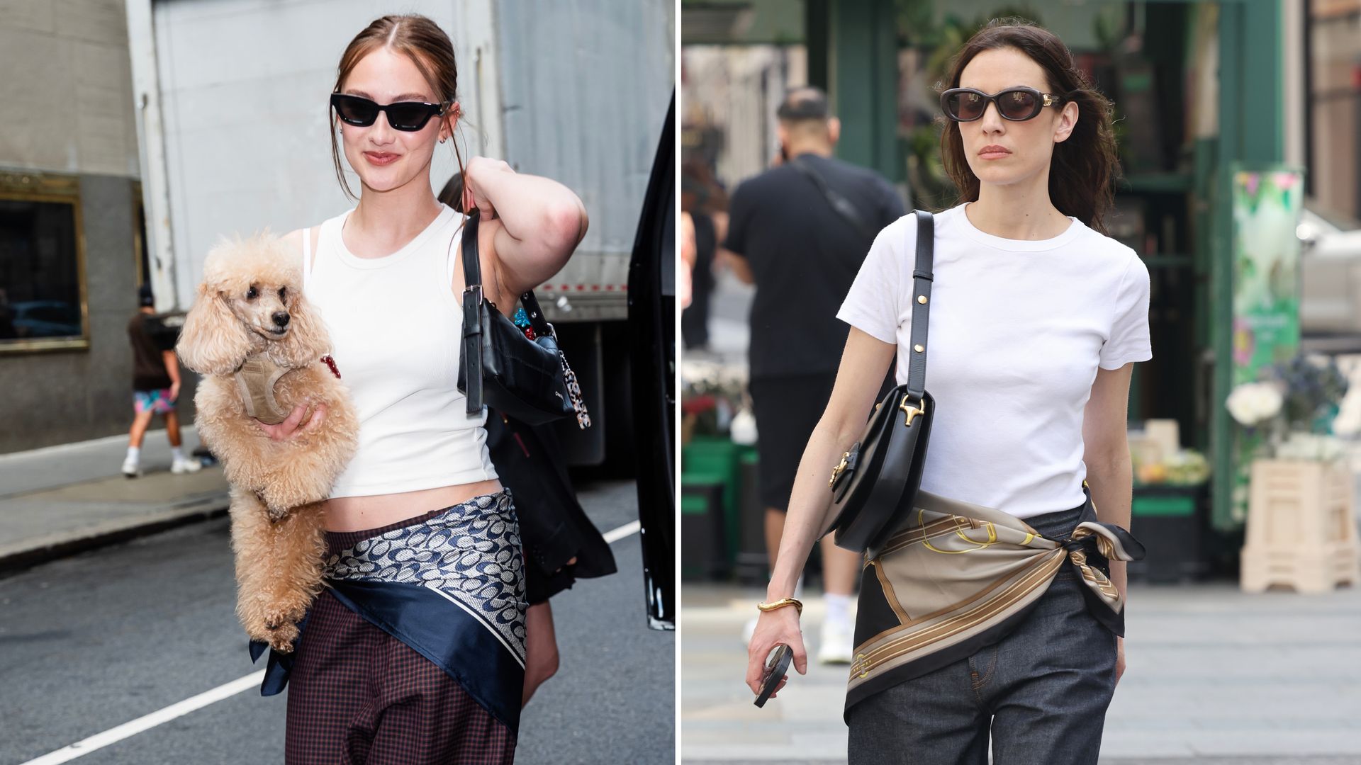 Lola Tung y Alexa Chung apuestan por el accesorio del verano: las mascadas como cinturón