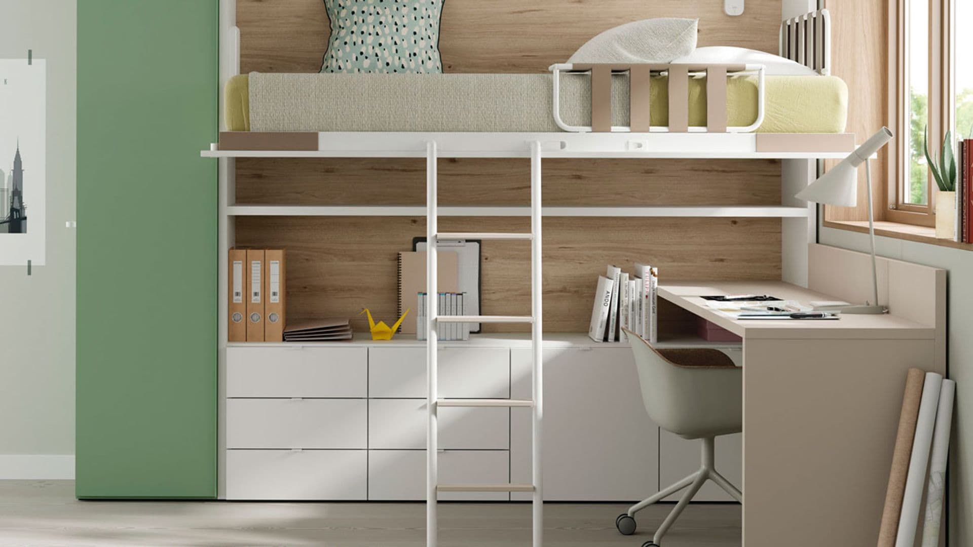 Habitación juvenil con cama en alto