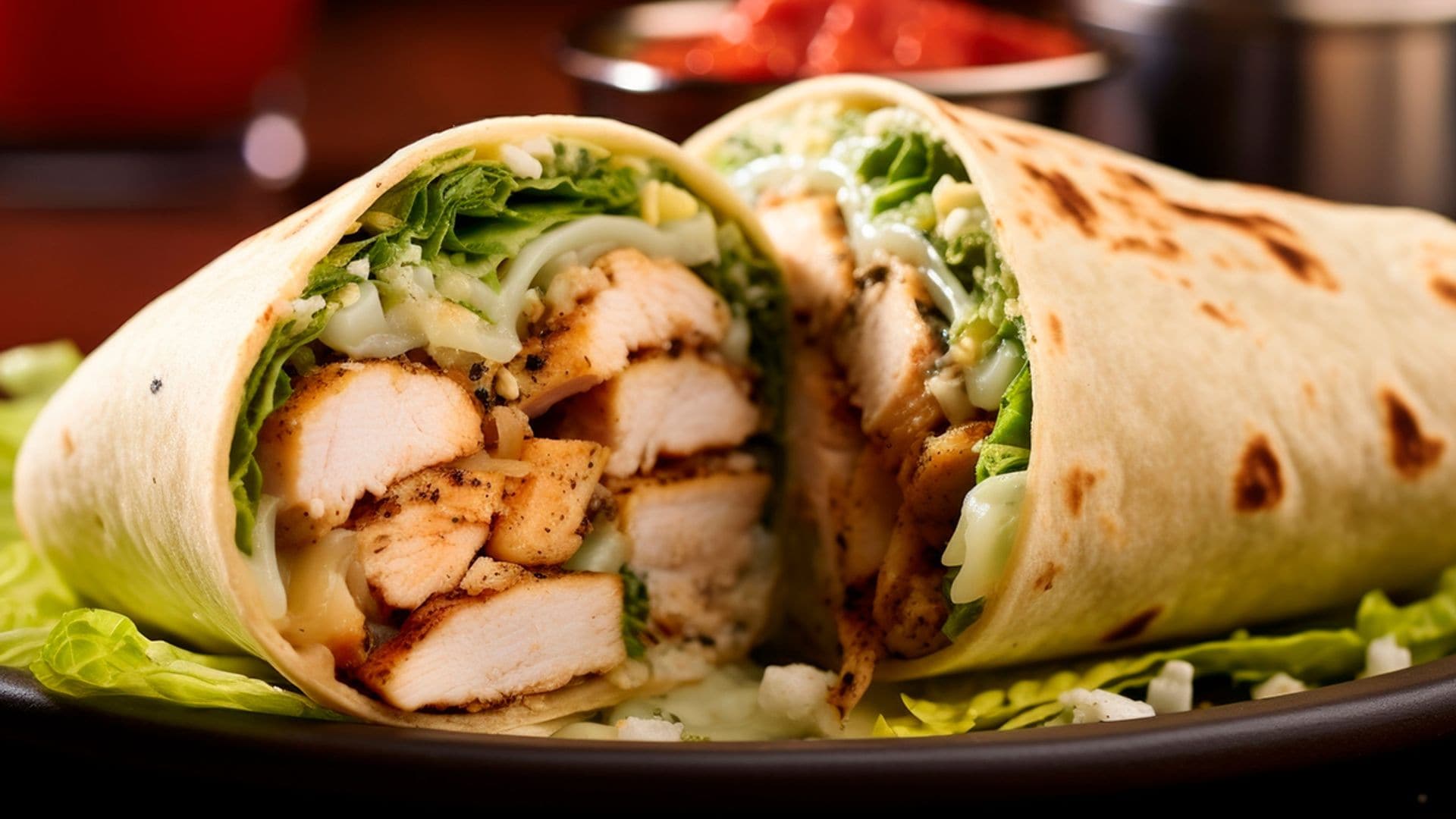 'Wraps' de pollo a la parrilla con cogollos y queso