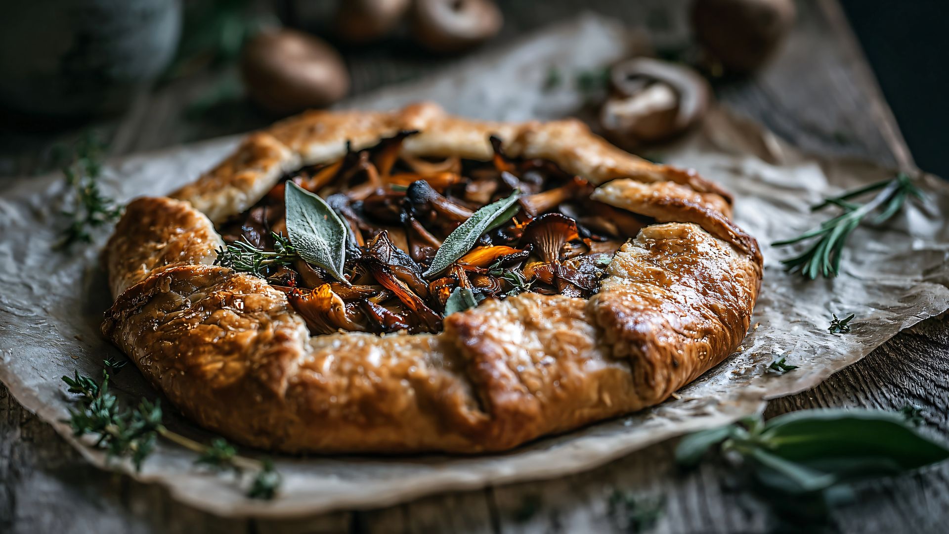 'Galette' de setas variadas y hierbas aromáticas