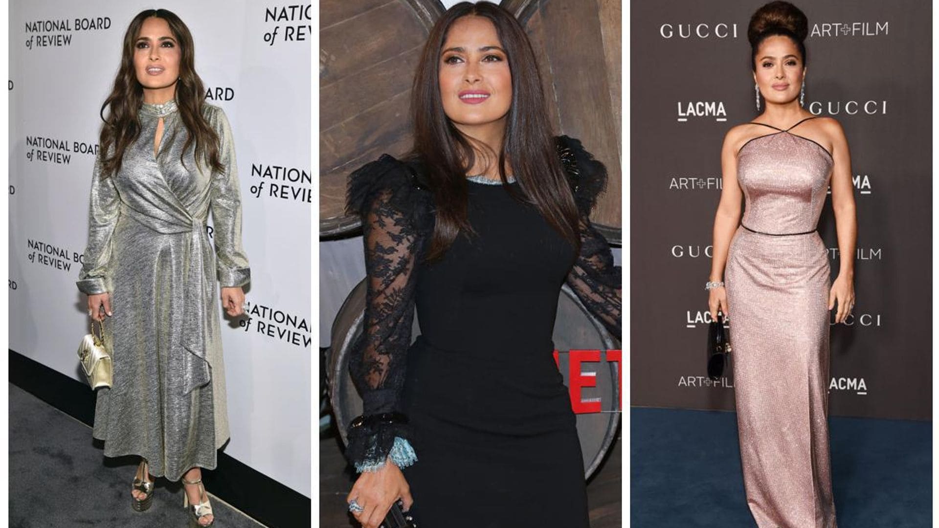 Salma Hayek nos enseña cómo estilizar la figura con estos 4 vestidos