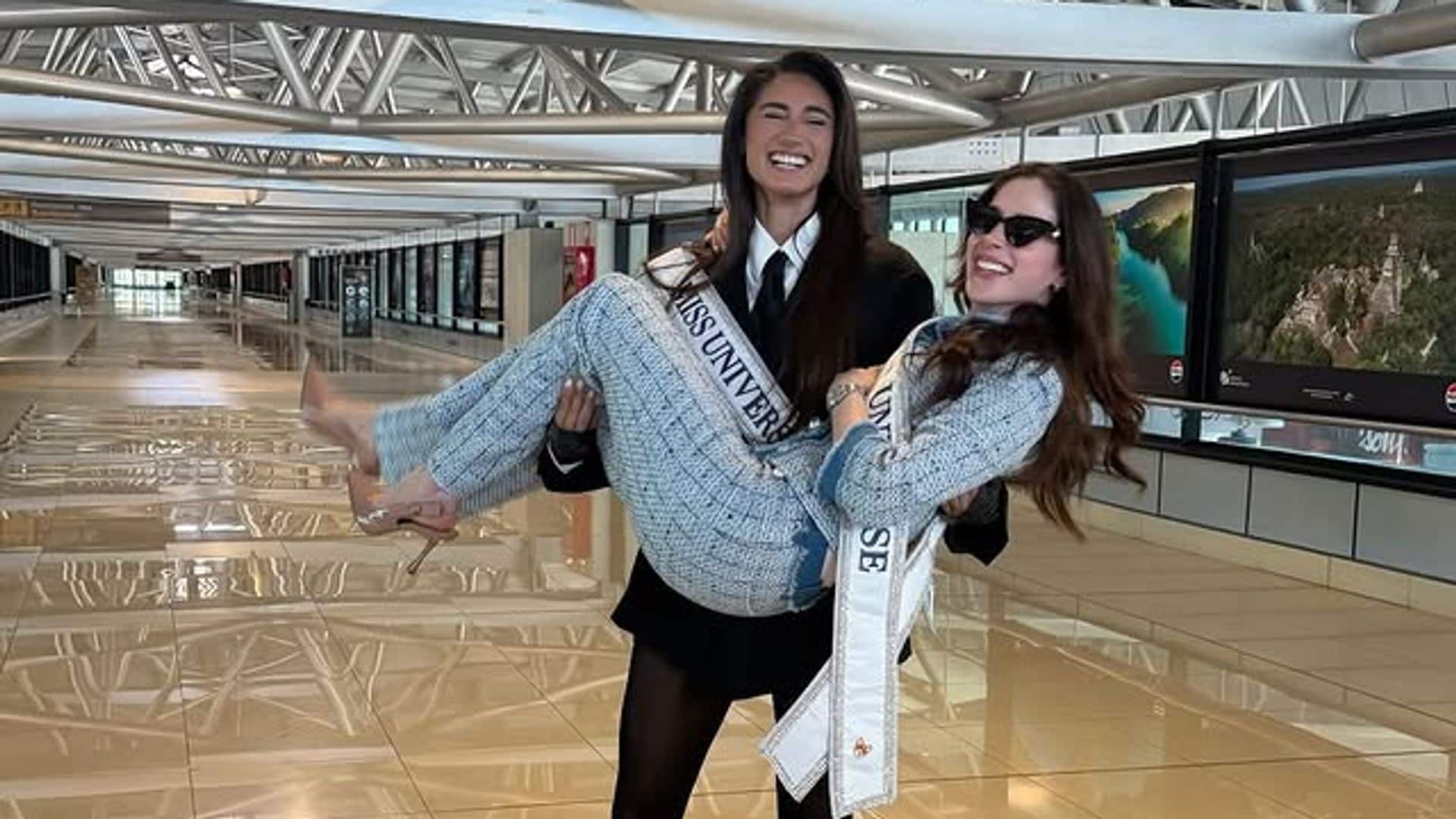 Miss Universe Fátima Bosch fue recibida en Guatemala por Miss Raschel Paz.