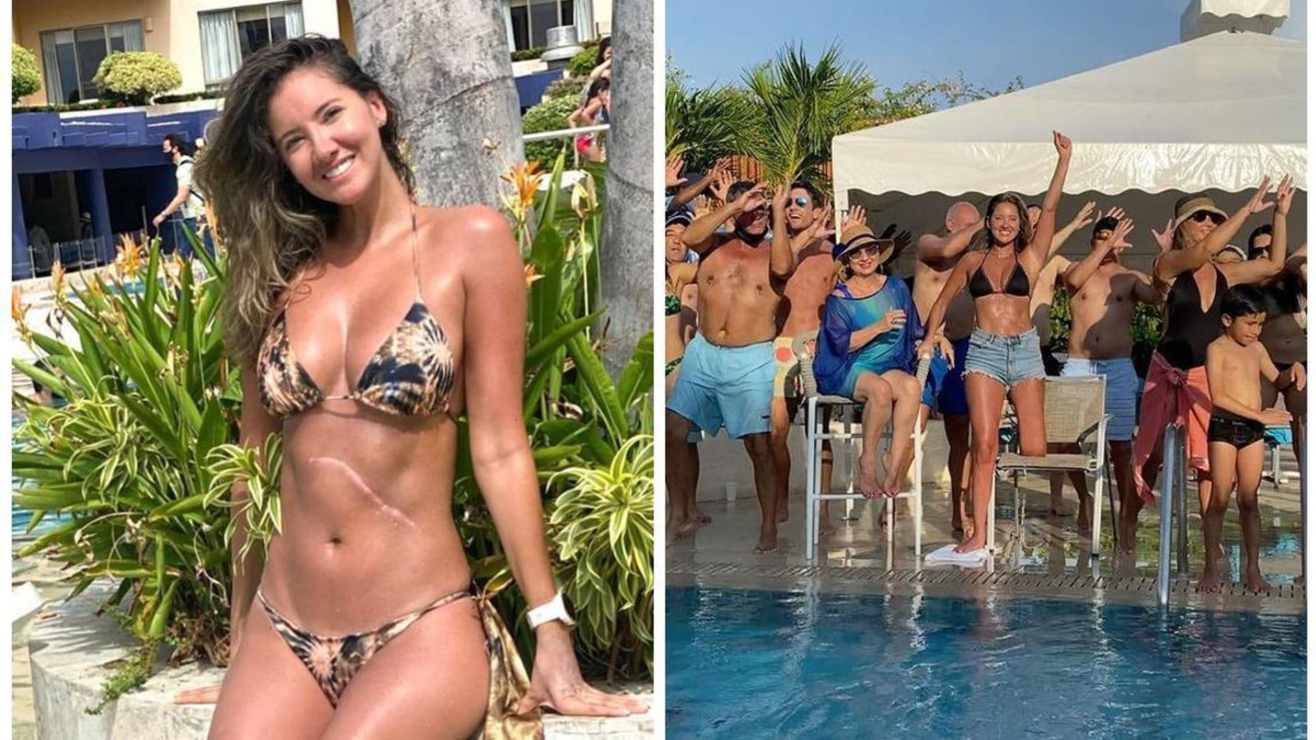 Daniella Álvarez contagia a todos con su alegre baile en la piscina