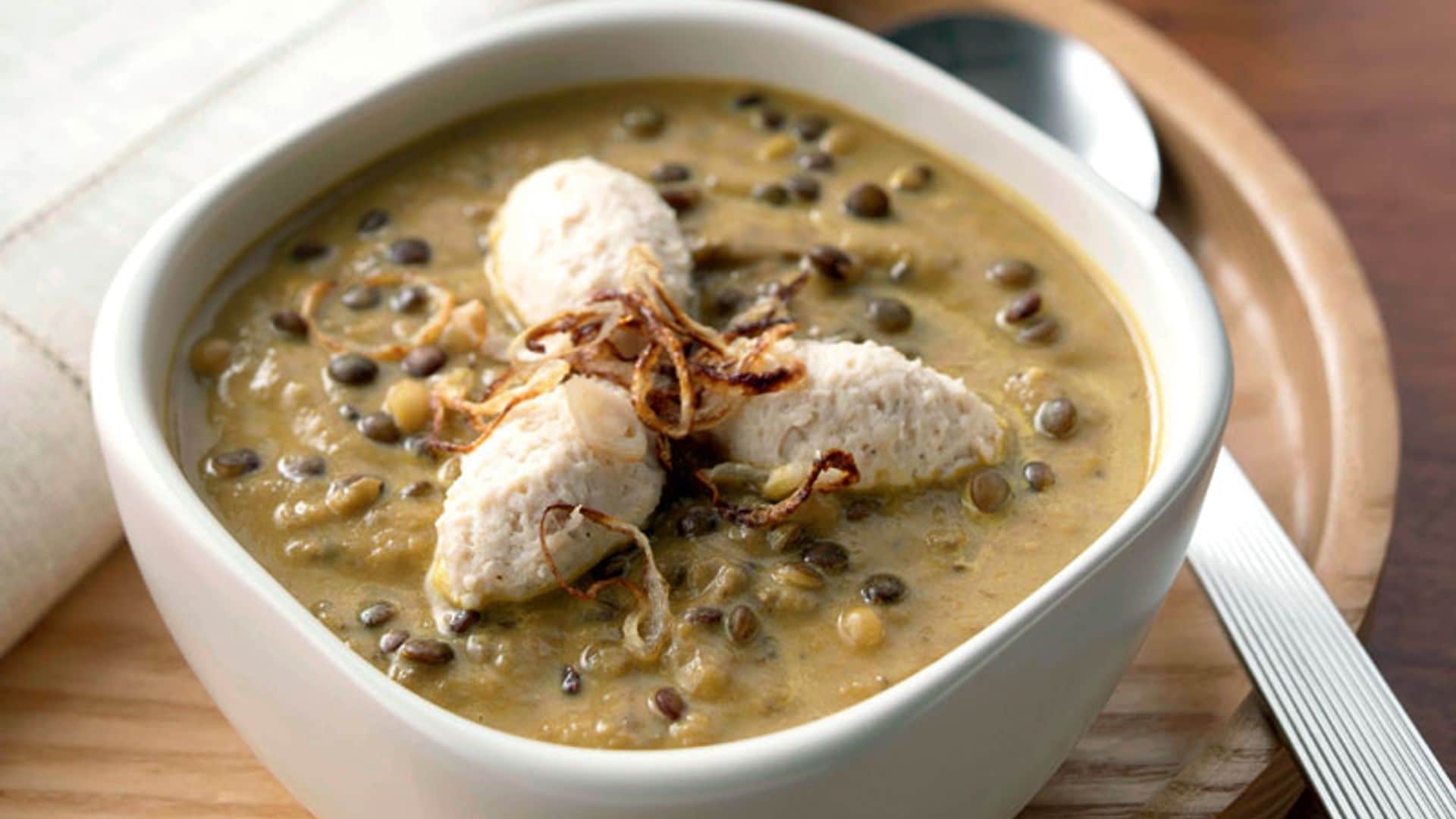 Puré de lentejas con brandada de bacalao