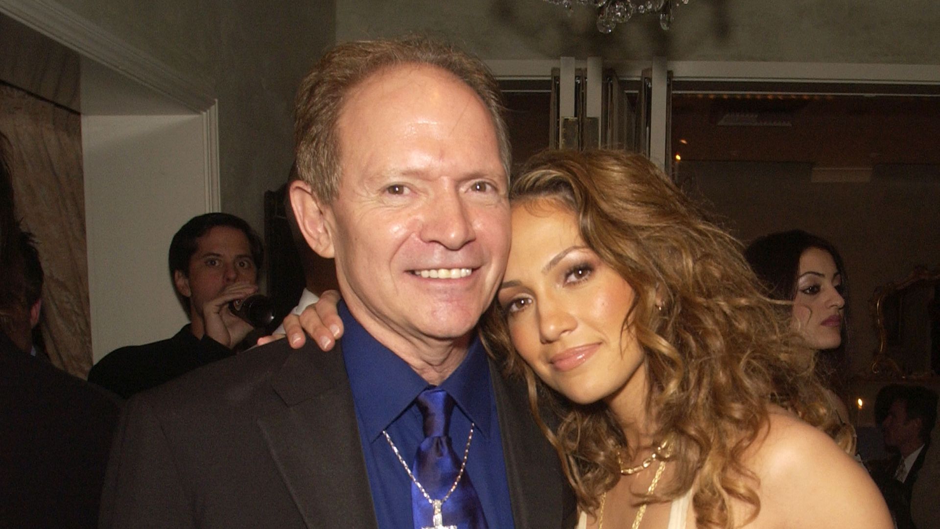 Jennifer Lopez and her father David Lopez during the grand opening party for her restaurant "Madre's" in Pasadena, California, April 12, 2002. (Photo by M Caulfield/WireImage for Hand Print Entertainment)