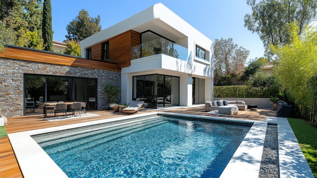 Moderna villa en la ladera con piscina y patio