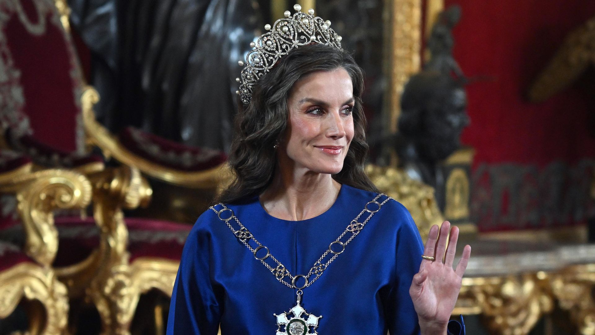 La reina Letizia durante la cena de gala con el Sultan de Oma